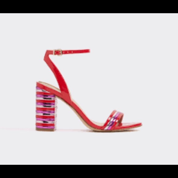 Aldo red patent colored heeled ankle strap sandal - Picture 3 of 5